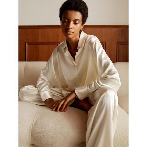 Viola Pyjama surdimensionné en soie blanc - Lilysilk - Lingerie nuit promotion